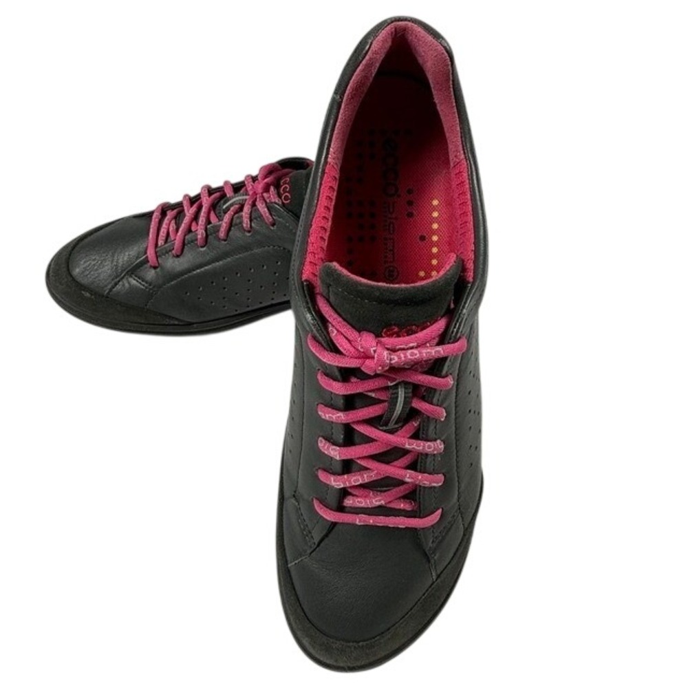 Ecco Biom Lite Womens Black Leather Pink Lace Up Athletic Sneakers Size 38